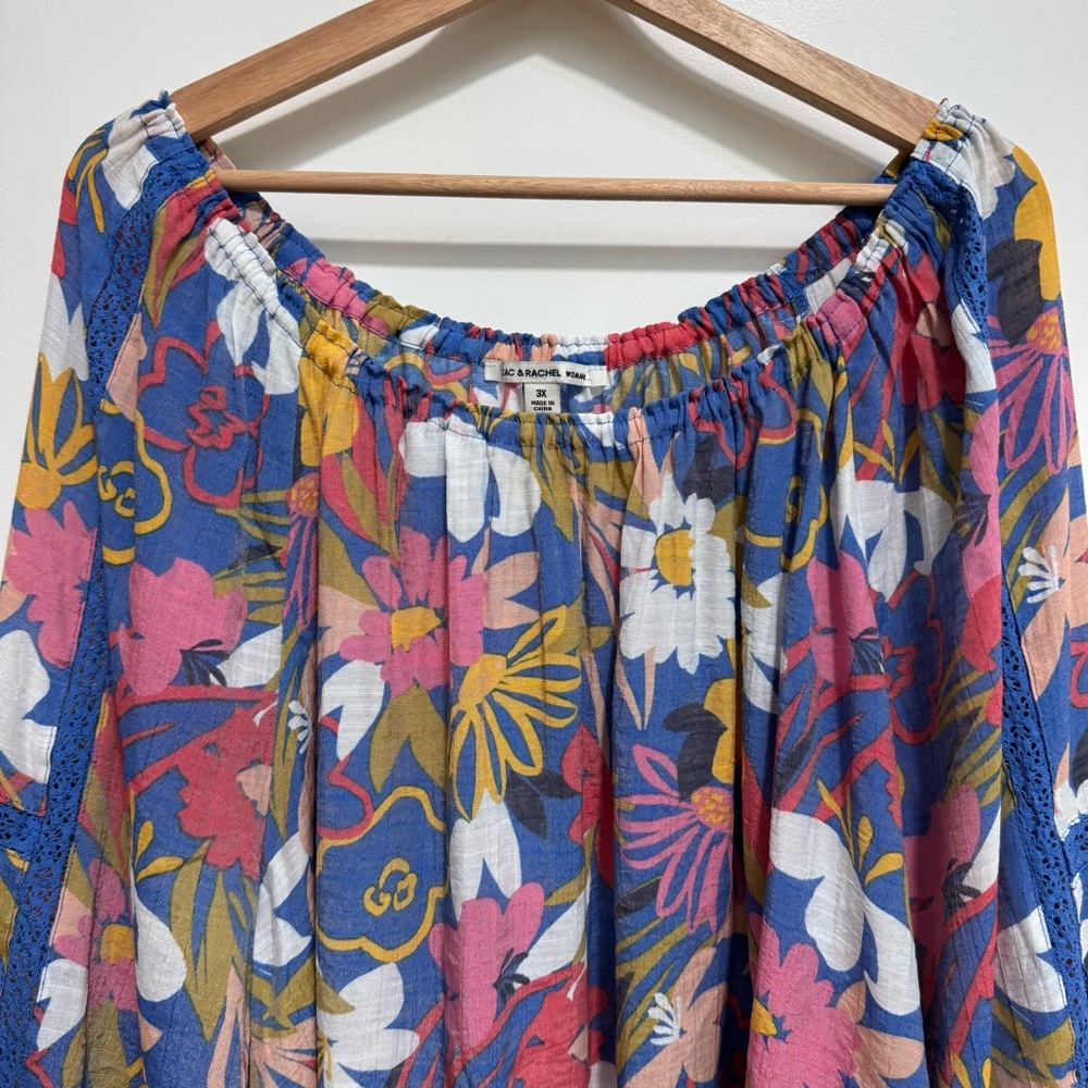Zac & Rachel Floral Flowy Boho Peasant Top 3X - Picture 3 of 14